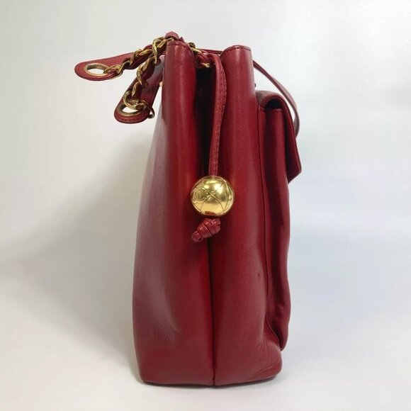 CHANEL CC Turn Lock outside flap Shoulder Tote Chain Shoulder Bag Lambskin Red - Picture 5 of 13